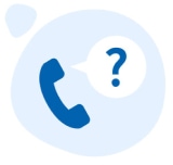 Blauer Telefonhörer, Sprechblase mit Fragezeichen