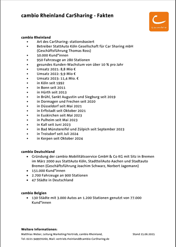 Factsheet zu cambio Rheinland