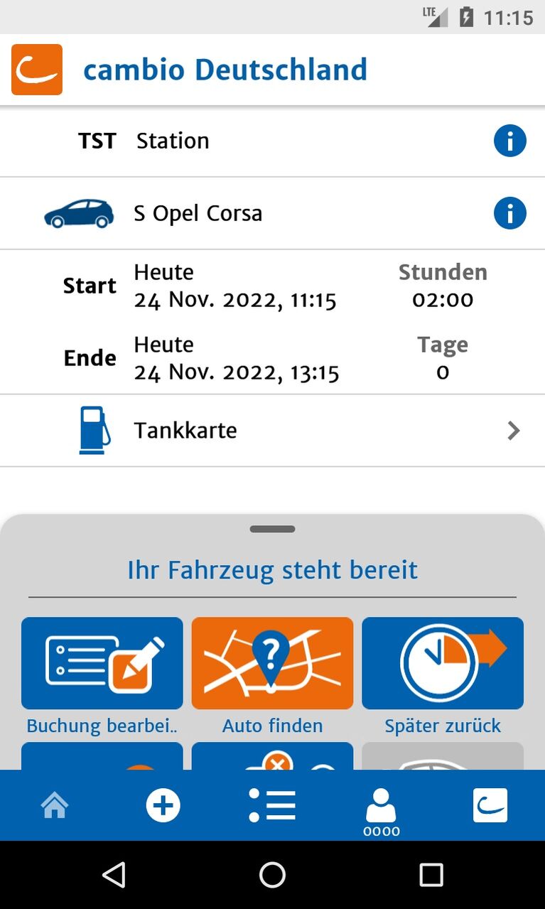 Screenshot cambio-App. Funktion Tank-PIN