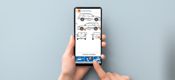 Ansicht auf Schadensprüfung in der cambio-App