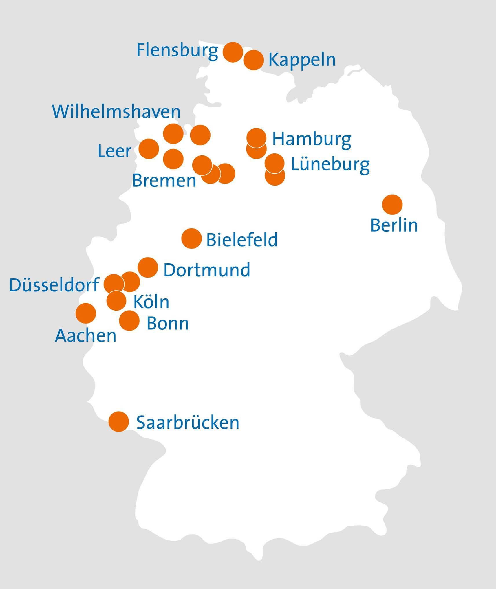 Skizze von Deutschlandkarte mit allen cambio-Städten